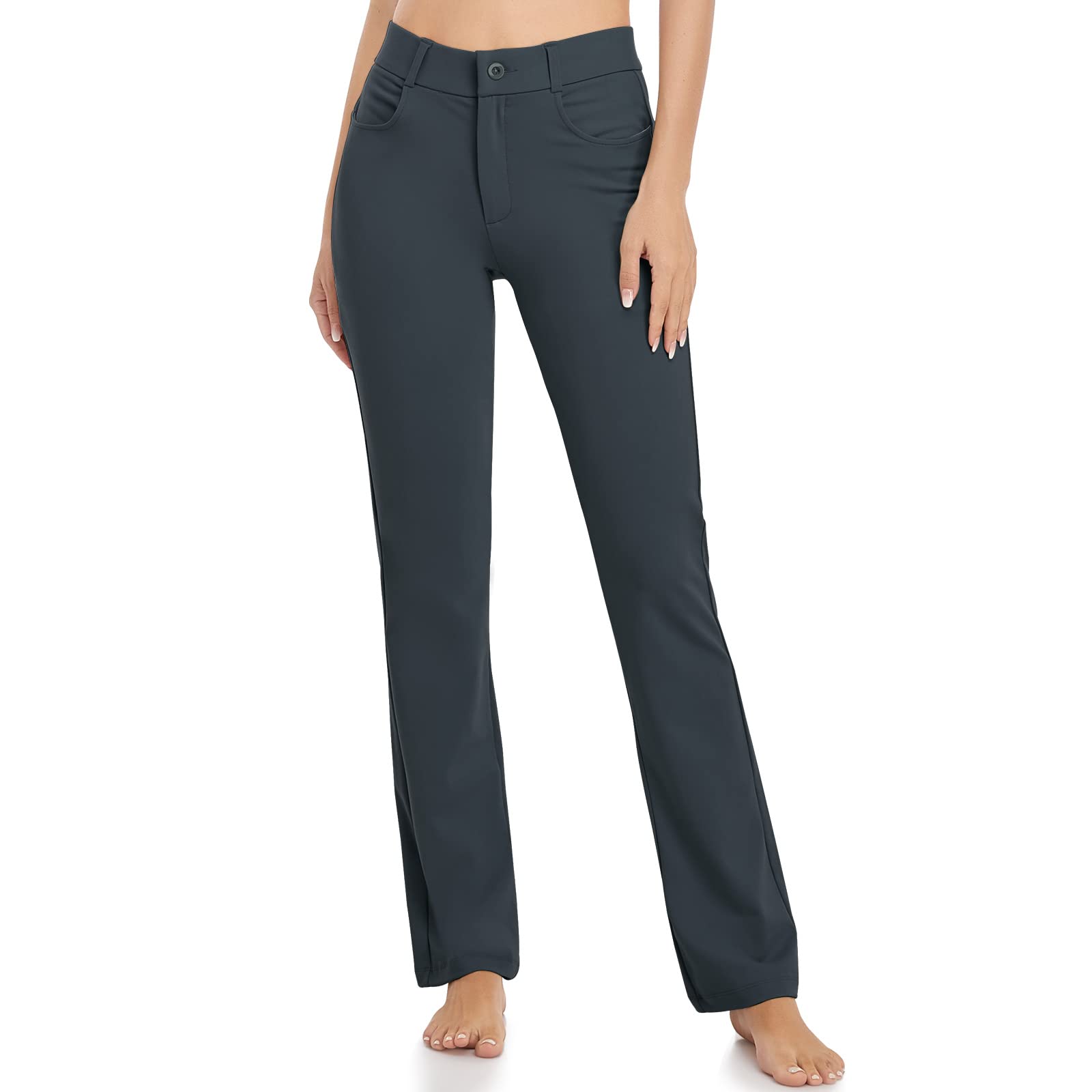 HISKYWIN Women's Stretchy Yoga Dress Pants - Straight Leg & Bootcut Office Slacks with Pockets for Business Casual, Petite Sizes - Perfect for Work, Yoga & Everyday Wear