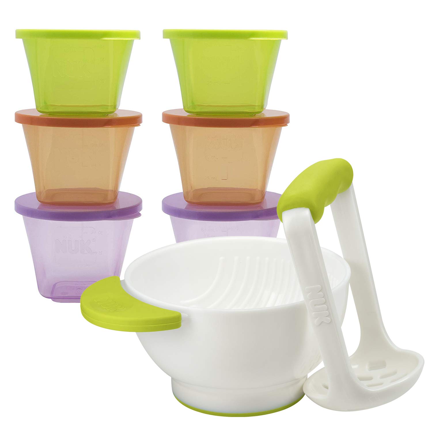 Annabel Karmel by NUK 6-Piece Stackable Baby Food Storage Containers Set - Microwave & Freezer Safe with Masher and Bowl - Perfect for Homemade Baby Food Prep and Meal Storage