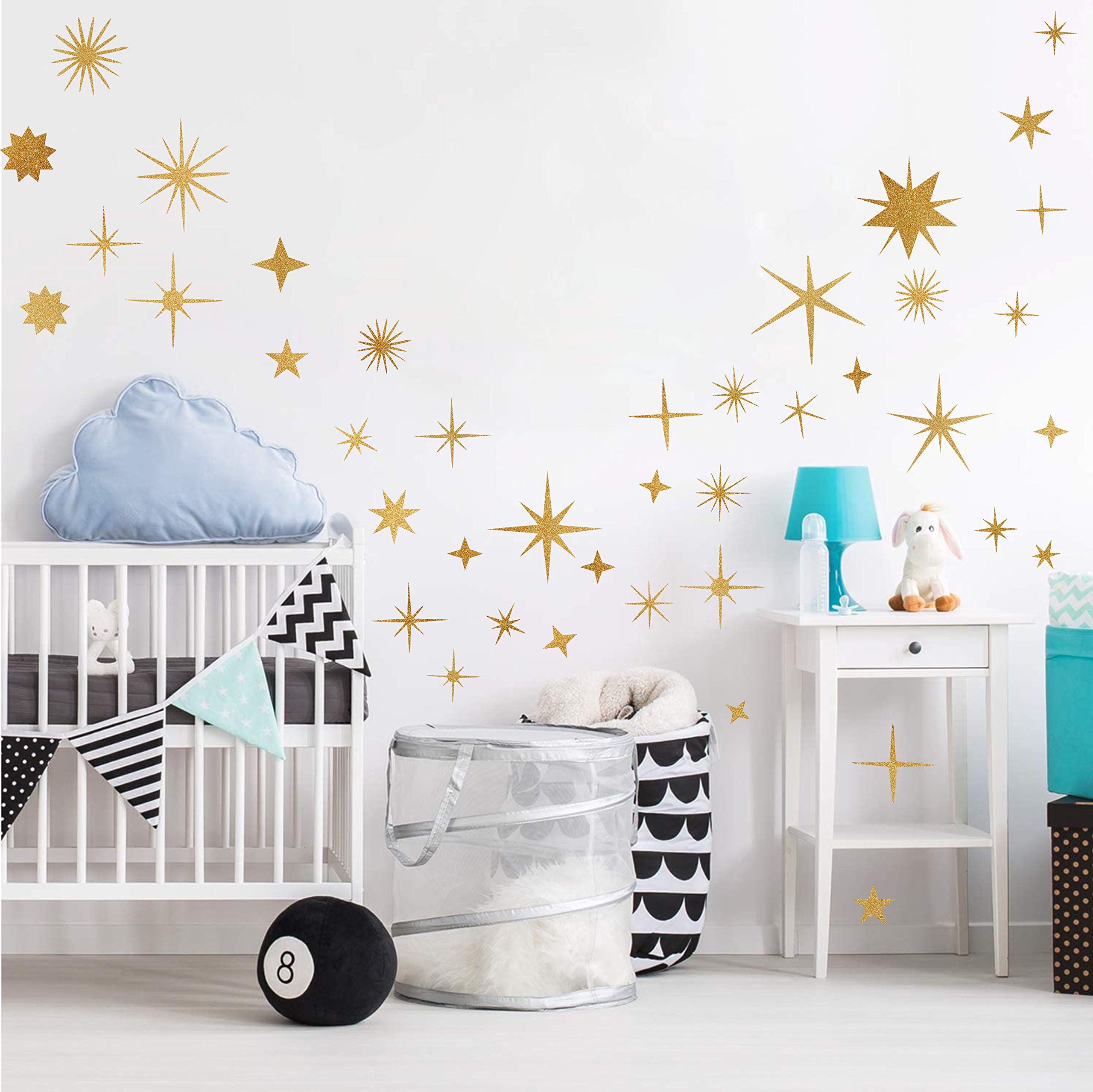 Sparkle Star Wall Decals - Nursery & Kids Room Decor - Removable Peel & Stick for Baby Room