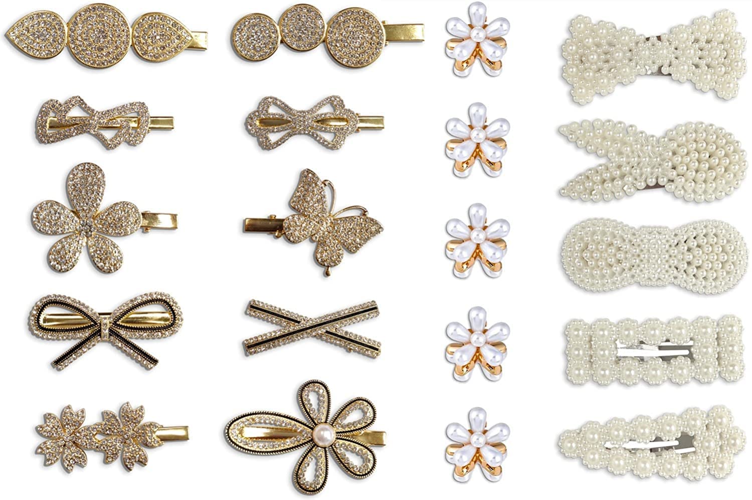 Korean Rhinestone Hair Clips Set - Pearl Hairpins for Women & Girls (20Pcs) - Party & Wedding Accessories