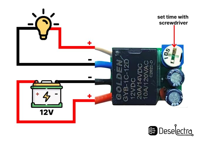 12V Car SMD Timer Switch Relay - 1-150s Adjustable Delay Off, 20A High Power for Automotive Lights, Horns & Accessories - Easy Installation & Waterproof Design