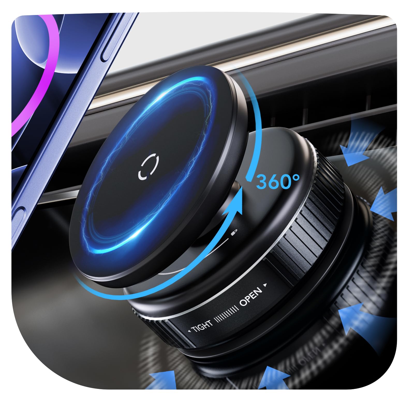 360° Rotating Vacuum Magnetic Phone Holder for Car - Hands-Free Phone Mount Compatible with iPhone 16/15/14/13, Samsung Galaxy - Strong Suction for Dashboard, Mirror, Gym, Travel & Smooth Surfaces | Perfect for Driving, Workouts & Video Calls