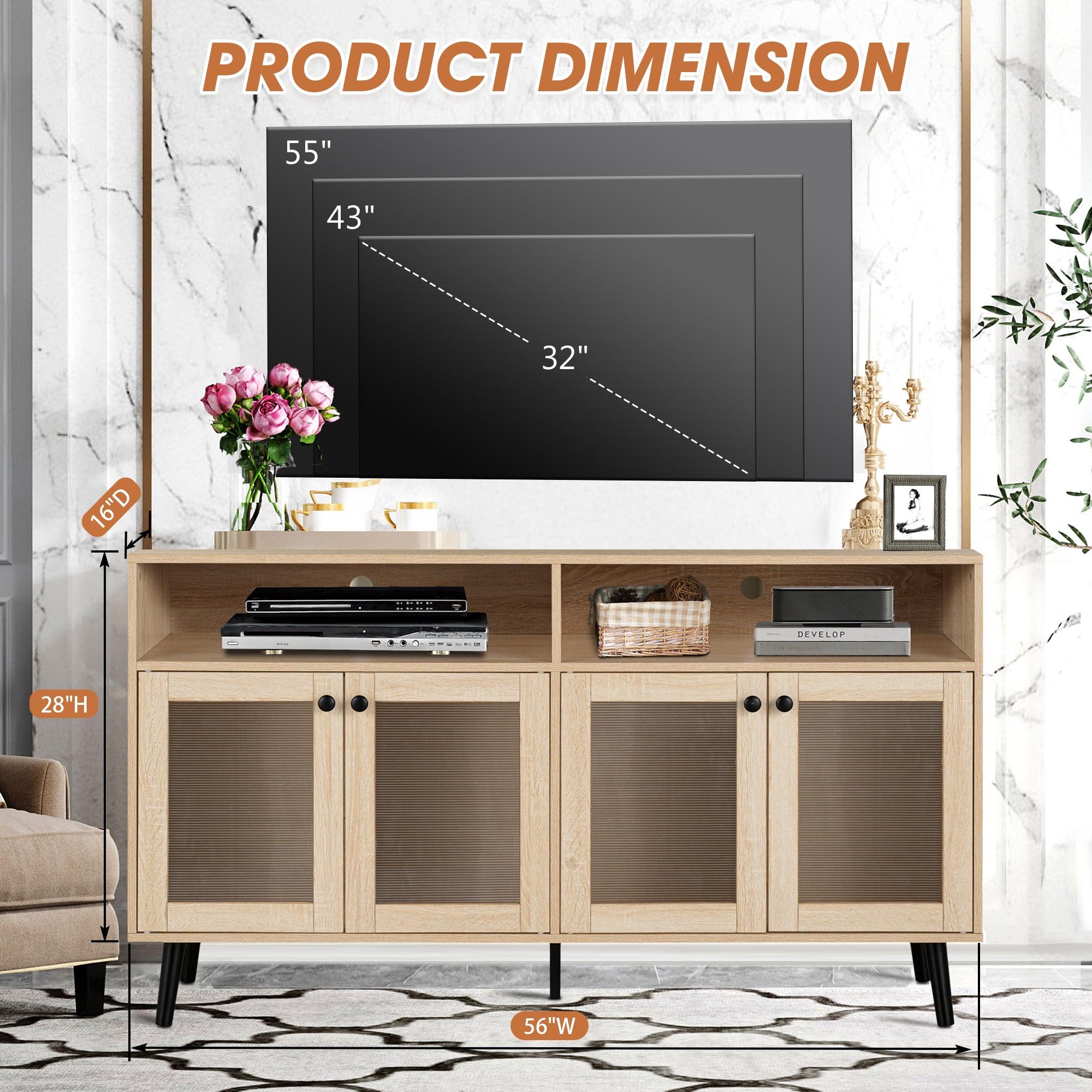 Mid Century Modern TV Stand 56 Inch - Evans Open Shelf Entertainment Center with Storage Cabinets for Living Room & Bedroom - Perfect for Home Theater Setup & Media Organization