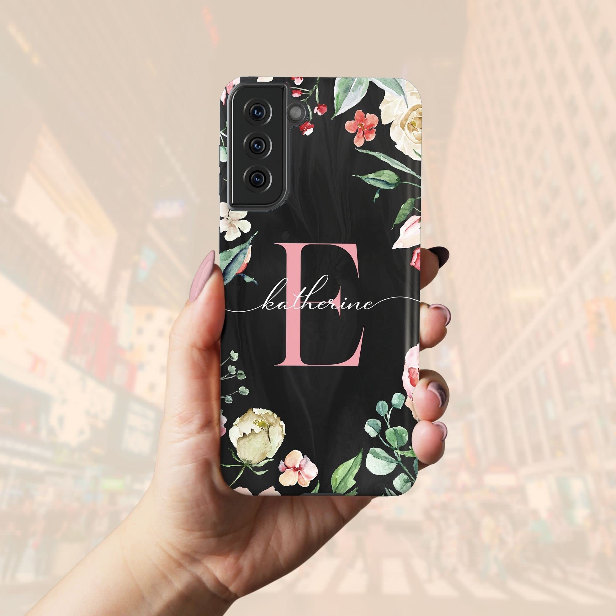 Personalized Monogram Rose Design Phone Case - Compatible with Samsung Galaxy S25 Plus/S24 Ultra/S23/S22/S21/S20/S10/S9/S8/Note 20/10 - Perfect Gift for Valentine's Day, Anniversary & Special Occasions