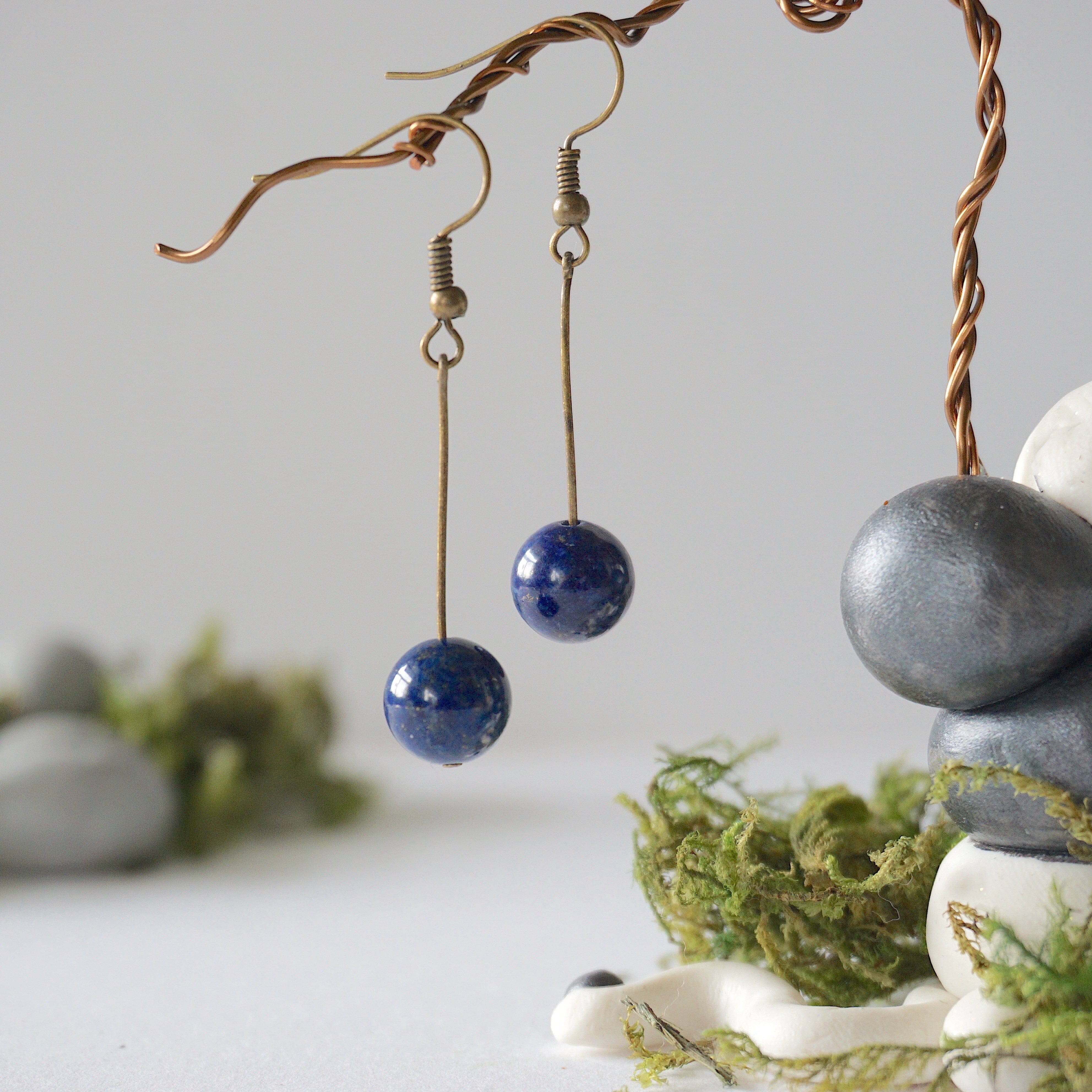 Lapis Lazuli Beaded Drop Earrings in Antique Bronze - Handmade Bohemian Jewelry for Women, Perfect for Weddings & Boho Fashion