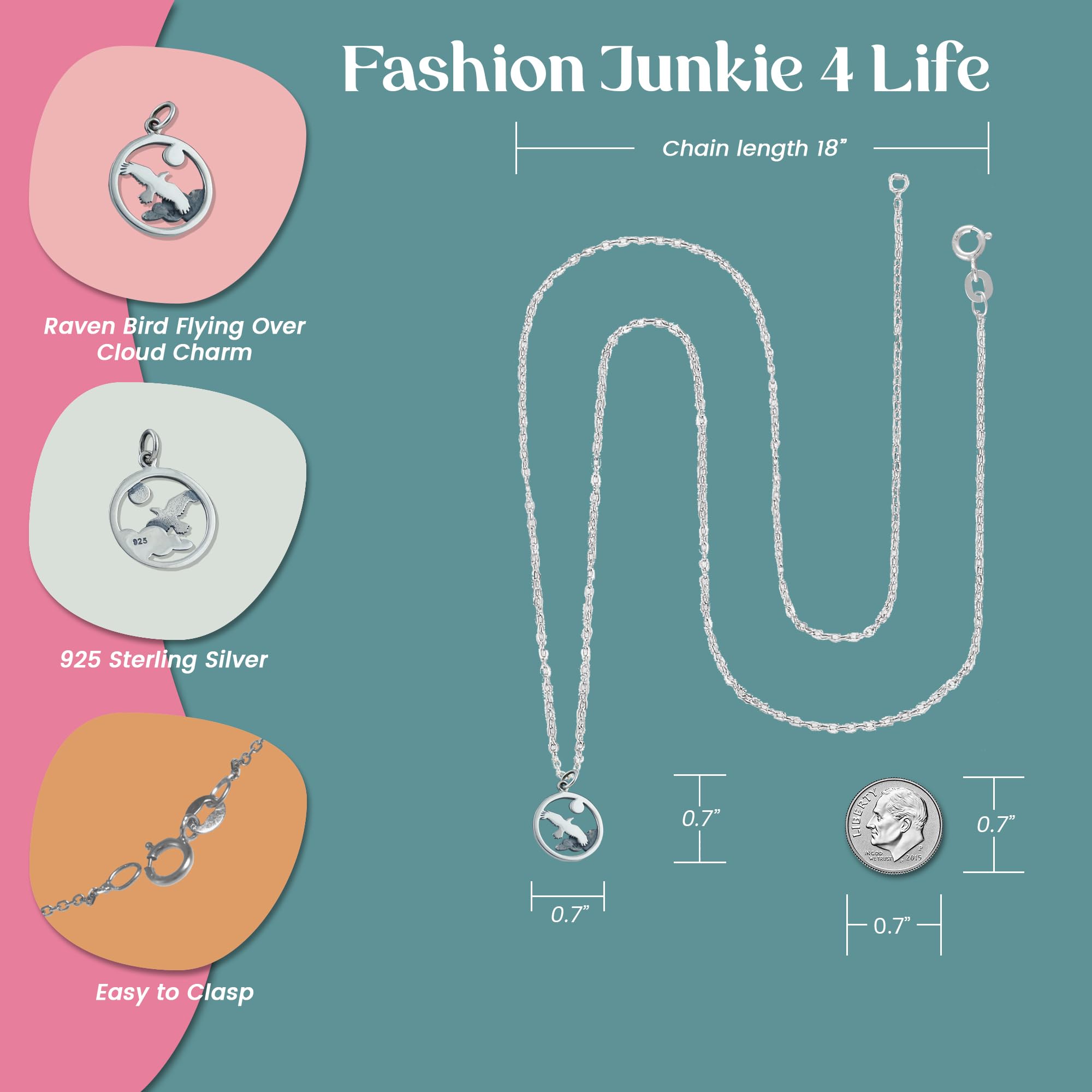 FashionJunkie4Life Sterling Silver Bird Pendant Necklace for Women - Elegant Jewelry Gift for Her, Birthday, Anniversary & Everyday Wear