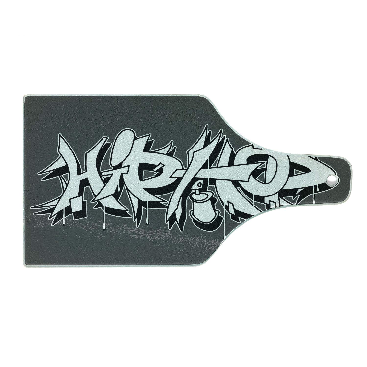 Ambesonne Hip Hop Themed Cutting Board - Urban Graffiti & Spray Art Design, Rebel Teen Style Print on Tempered Glass - Wine Bottle Shaped Serving Board in Black, White & Grey - Perfect for Hip Hop Parties, Urban Decor & Unique Kitchen Gifts