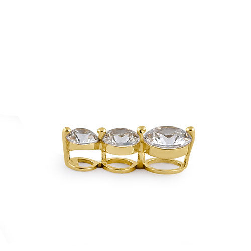 14K Solid Yellow Gold Triple Tier CZ Pendant Necklace - Elegant Cubic Zirconia Jewelry for Women, Perfect for Parties, Weddings & Special Occasions