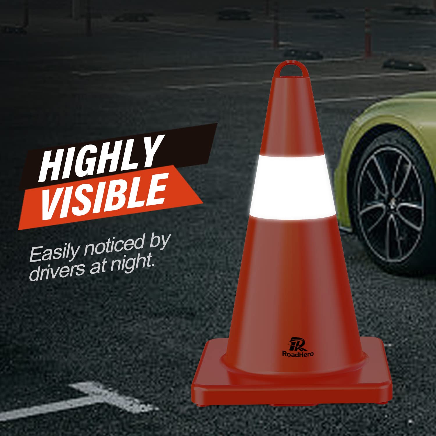 RoadHero 18 Inch Traffic Cones - 12 Pack Orange Safety Cones with Handle & Reflective Collar for Parking Lots, Sports Training, Driving Practice, Construction Sites & Road Safety | Durable Cones for Traffic Control, Event Marking & Outdoor Safety
