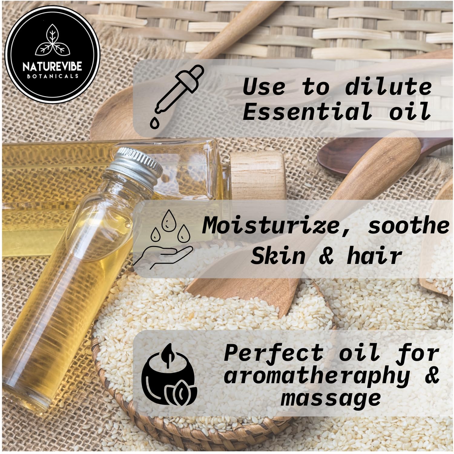 **Naturevibe Botanicals Organic Sesame Seed Oil & Sweet Almond Oil Combo - 32oz Each | Cold-Pressed, Unrefined for Hair, Skin & Massage | Cooking & DIY Beauty Recipes**