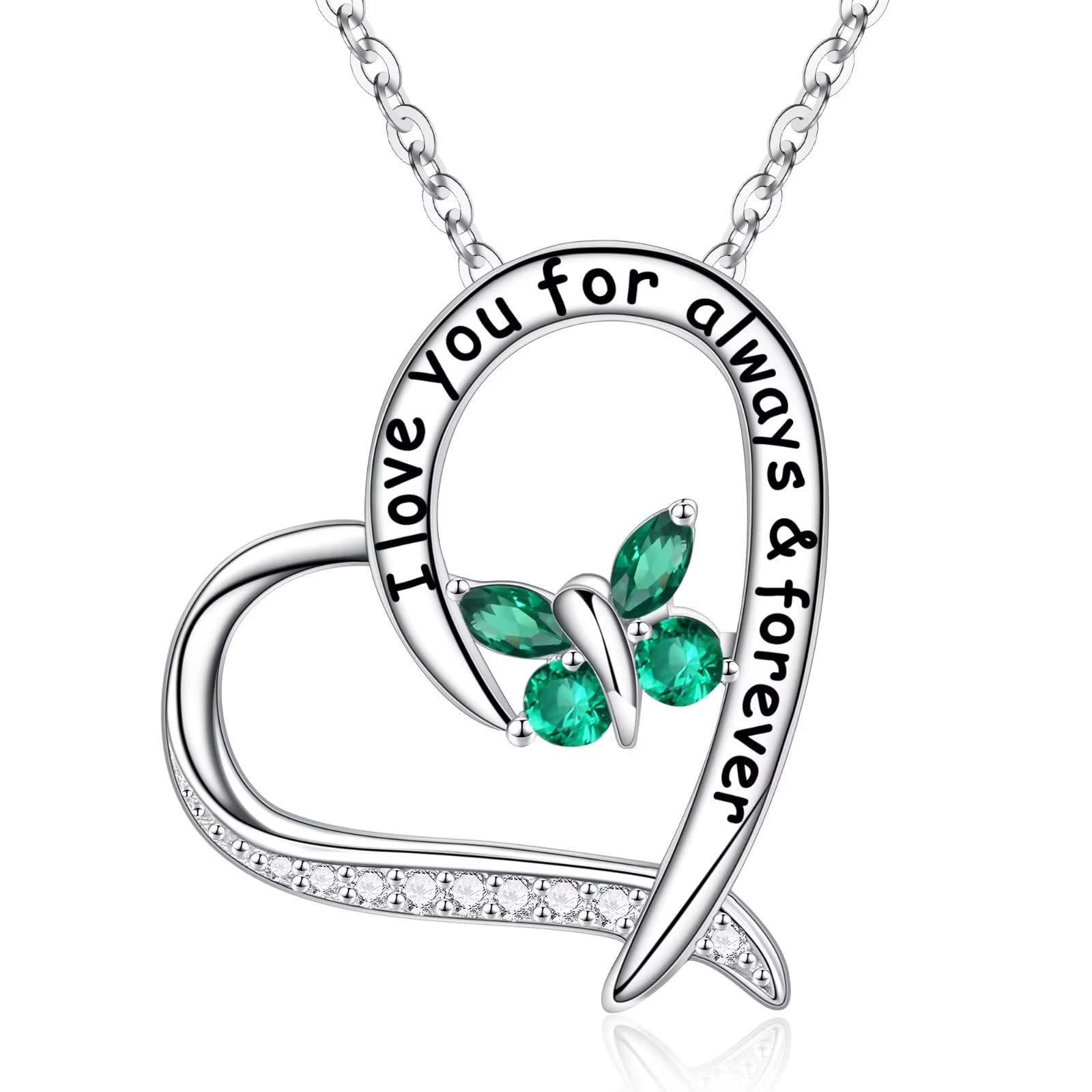 925 Sterling Silver Heart Butterfly Necklace with Birthstone - Elegant Jewelry Gift for Women, Mom, Wife | Valentine's Day, Anniversary, Birthday & Mother's Day Present | Perfect for Romantic Occasions & Special Celebrations