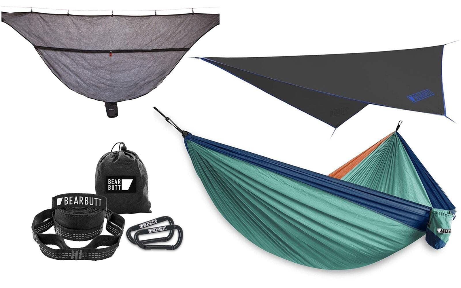 Bear Butt Double Camping Hammock with Kodiak Straps, Rain Fly & Bug Net - Portable Outdoor Gear for Backpacking, Hiking & Beach Relaxation