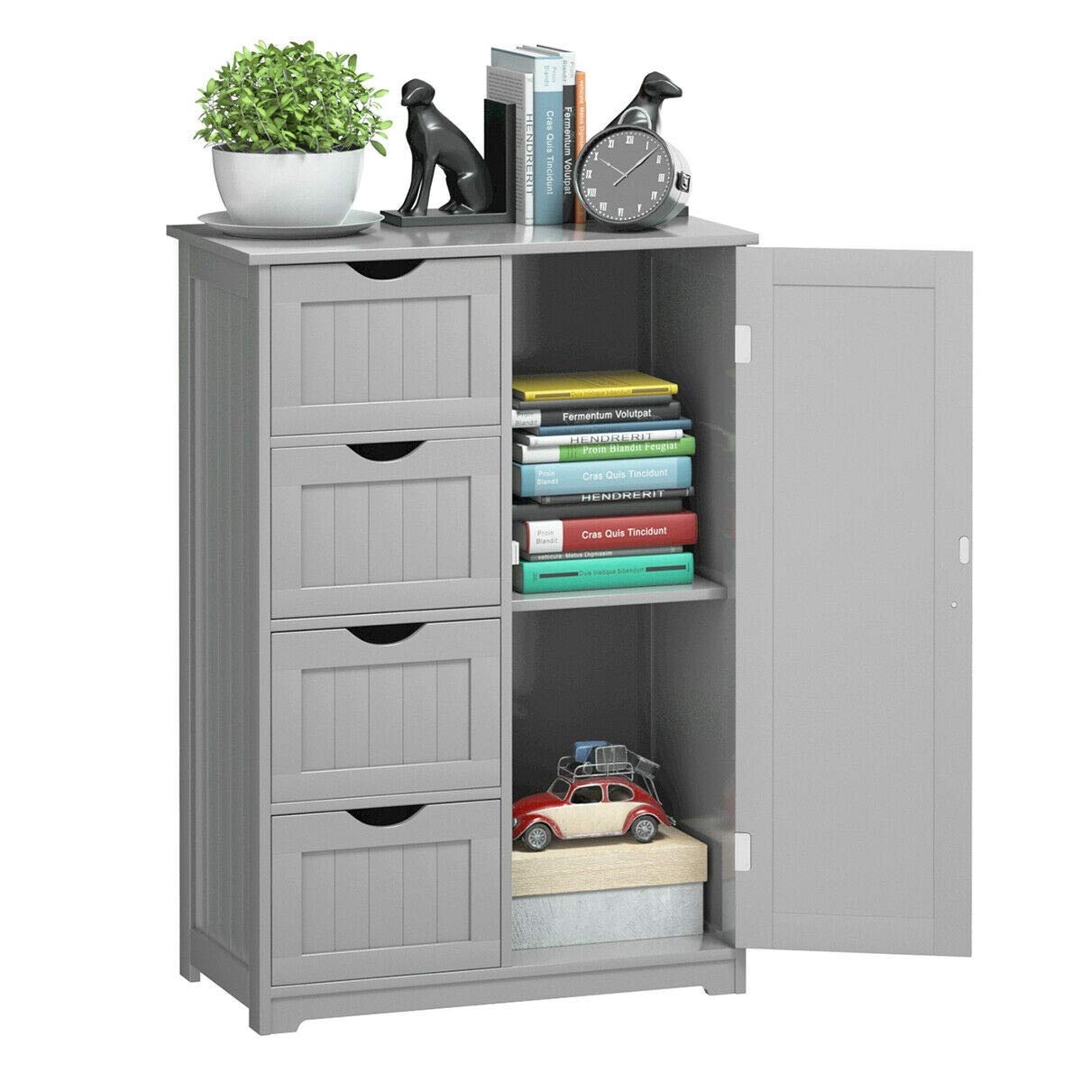 LHONE 4-Drawer Wooden Bathroom Storage Cabinet - Freestanding Bathroom Organizer with Adjustable Shelf, Gray - Perfect for Small Bathrooms, Apartment Storage & Vanity Organization