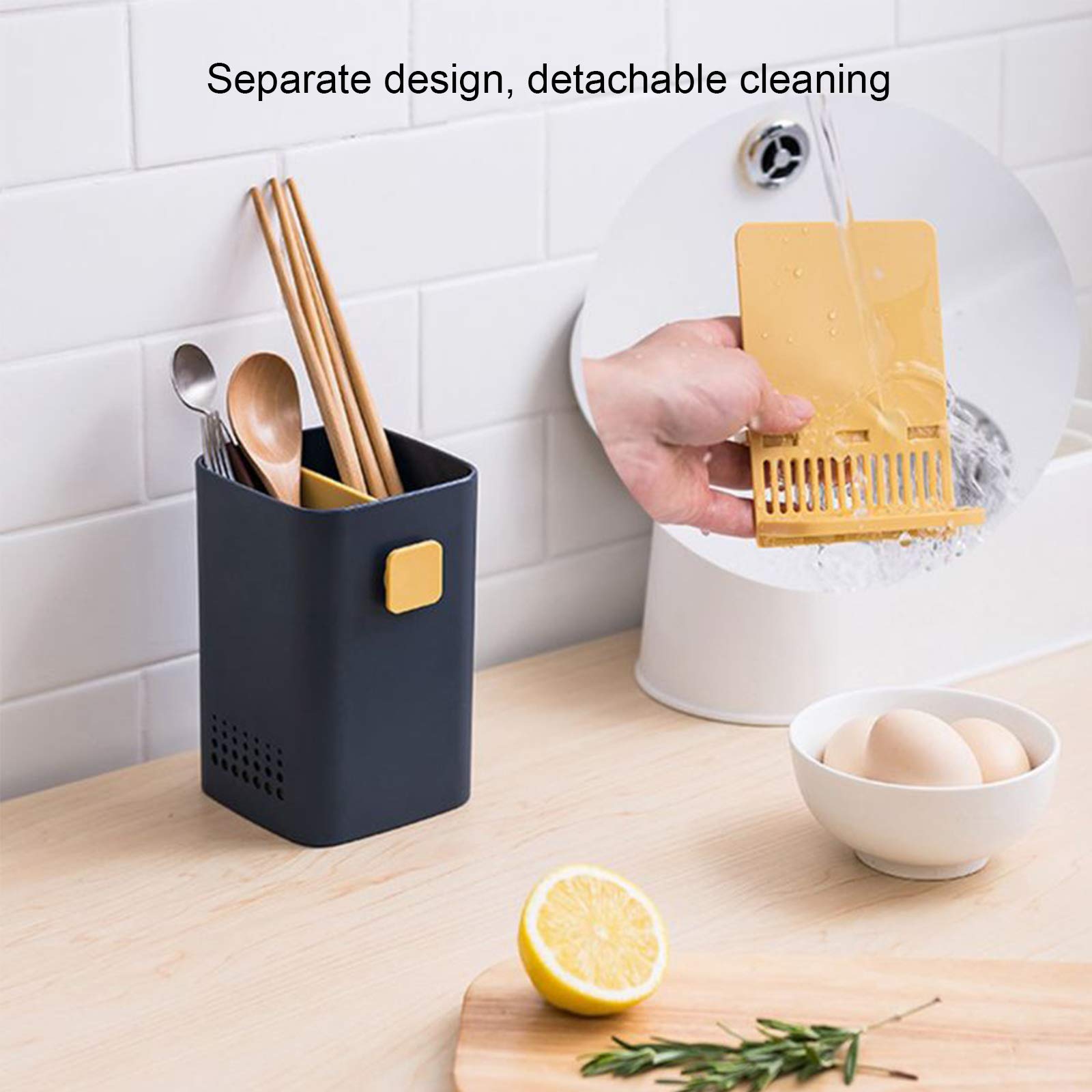 Stainless Steel Kitchen Utensil Holder - Countertop & Wall Mount Cutlery Organizer with Drain Holes - Perfect for Spoons, Forks, Chopsticks Storage - Ideal for Kitchen Counter, Dining Table, or Pantry Organization