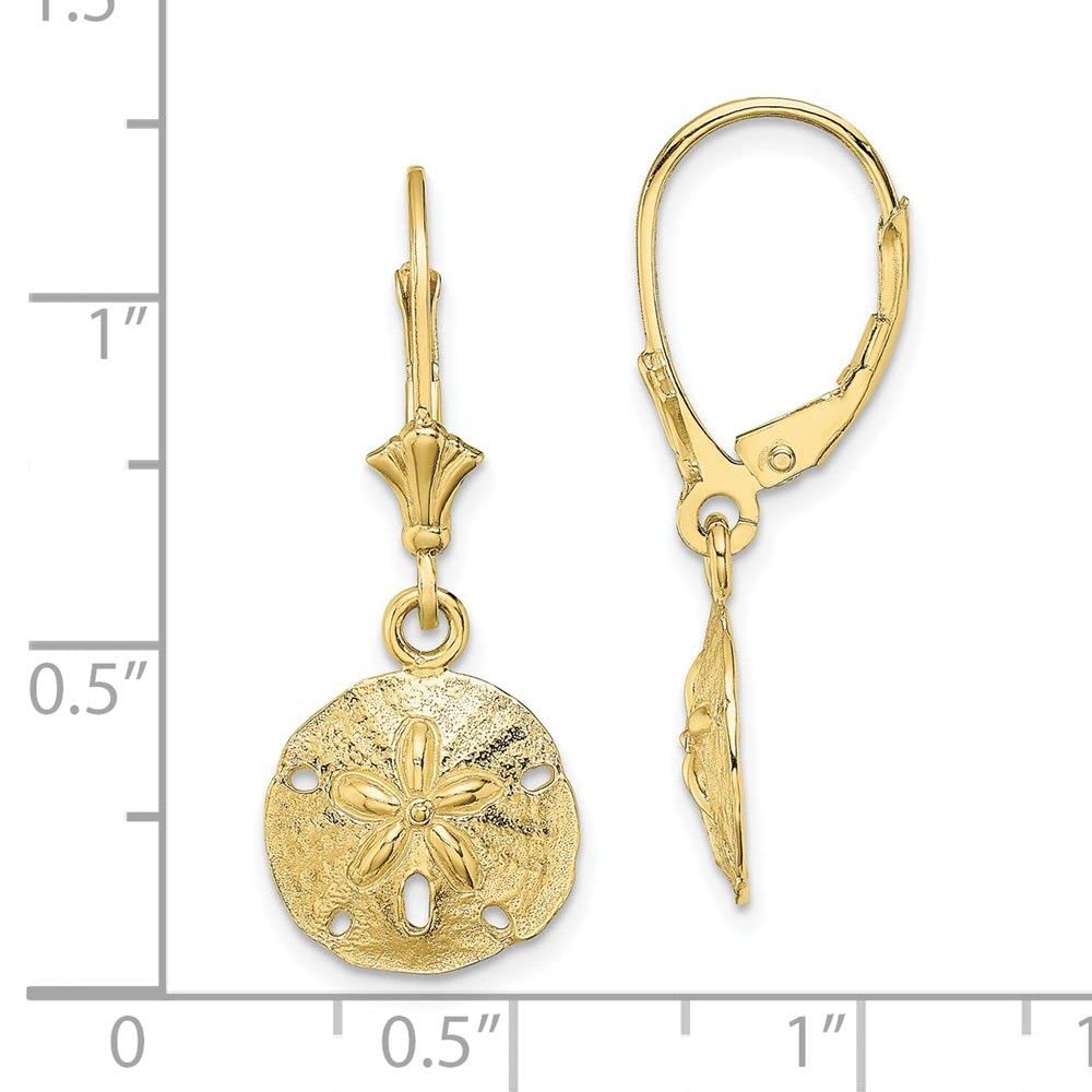 10K Yellow Gold Polished Sand Dollar Leverback Earrings - Dainty Beach Jewelry for Women, Perfect for Summer Vacations & Coastal Weddings