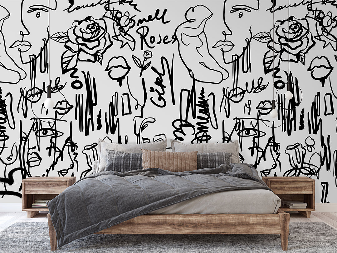 Black & White Abstract Female Wall Mural CCM061 - Modern Art Canvas Print for Living Room, Bedroom & Office Decor