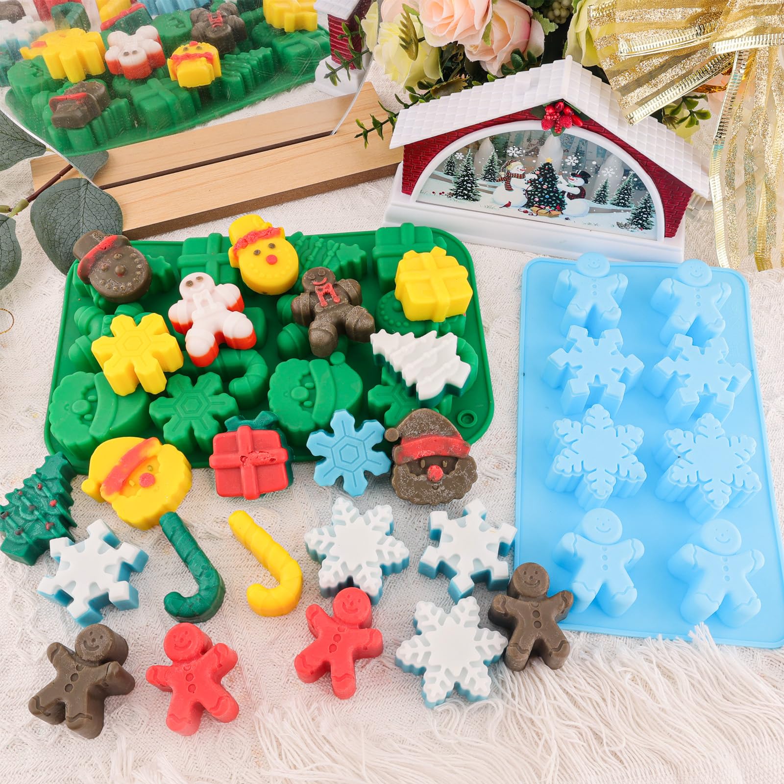 Christmas Silicone Baking Molds Set - Tree & Santa Chocolate Candy Molds for DIY Holiday Treats, Soap, Candle Making | Xmas Party Decorations (Red, Green, Blue) | Perfect for Christmas Baking, Gift Making & Festive Home Decor