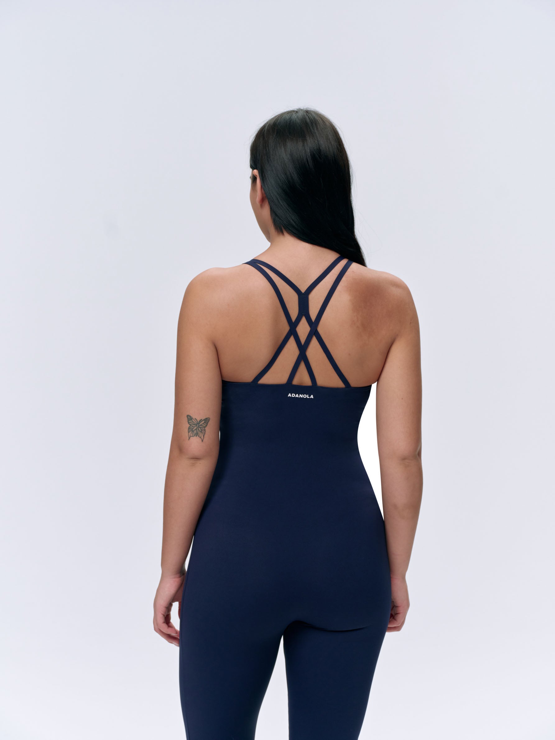 Strappy Open Back Unitard in Navy Blue - Sexy One-Piece Bodysuit for Dance, Yoga & Performance