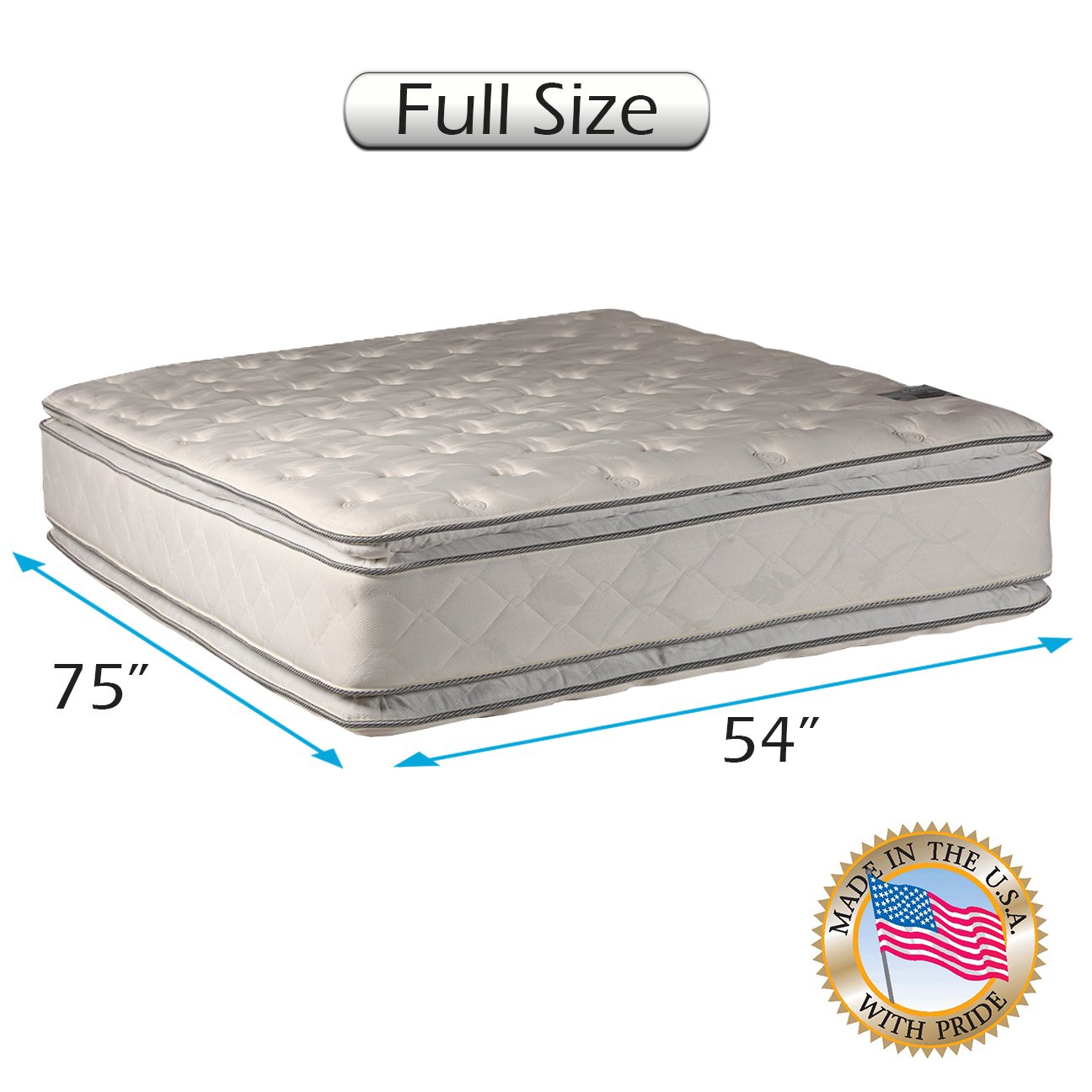 DS USA Medium Soft PillowTop Mattress - Double-Sided Support for Back Pain Relief | Bedroom & Guest Room