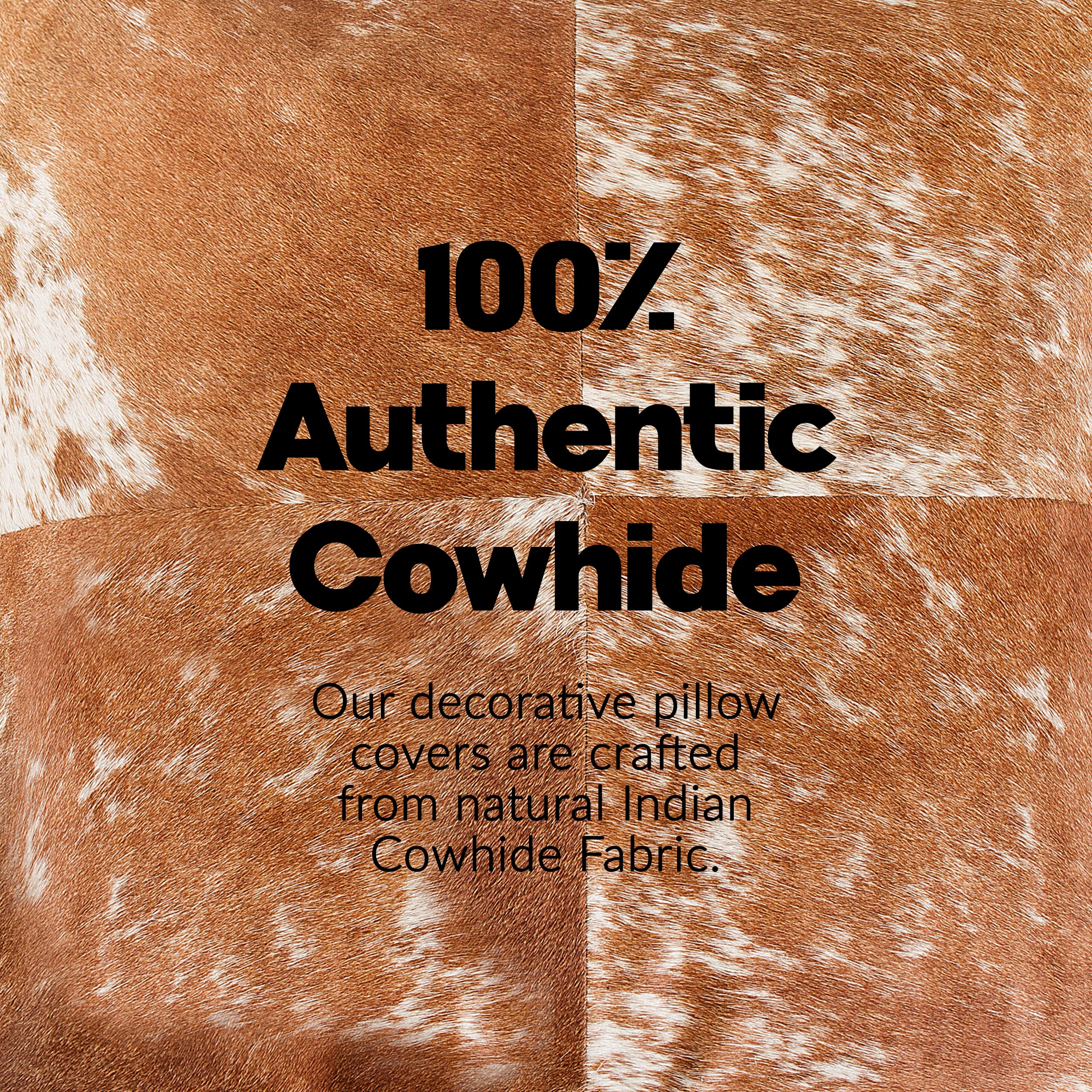 Premium 18x18 Inch Natural Torino Cowhide Throw Pillows with Polyester Insert | Handmade 100% Genuine Leather Decorative Accent Pillows in Brown/White | Perfect for Sofa, Bed, Living Room & Home Decor