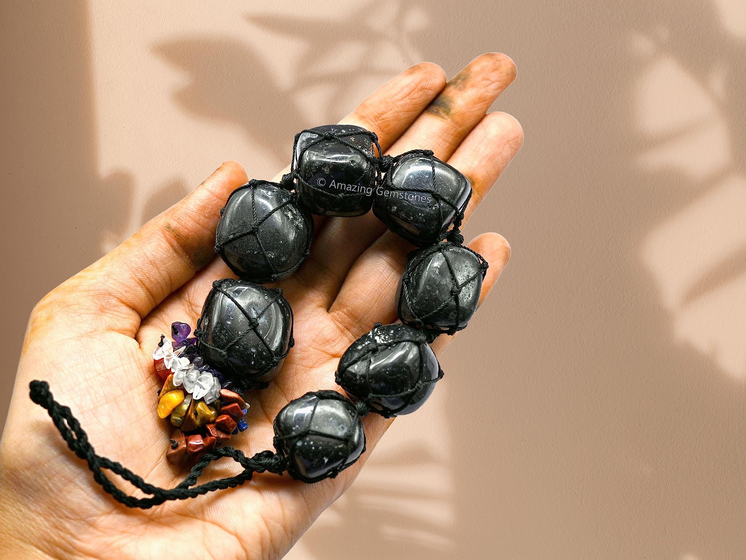 Black Tourmaline Crystal Car Mirror Hanging Ornament - Feng Shui Healing Stone & Rearview Mirror Decor - Car Protection Charm & Dream Catcher for Positive Energy & Safe Driving