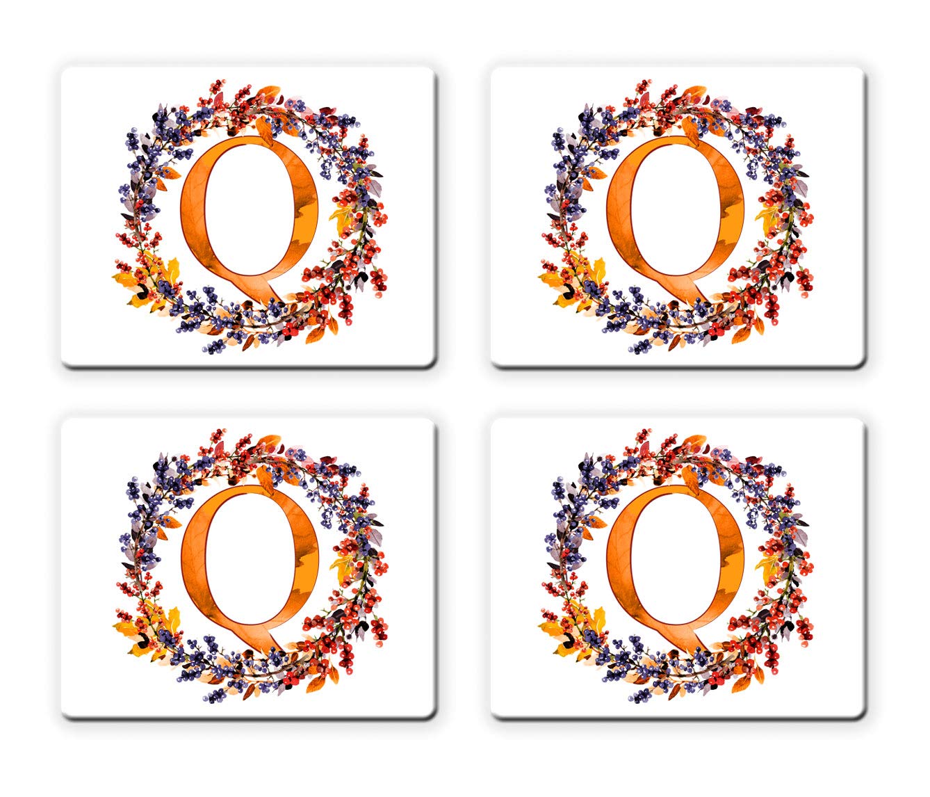 BRGiftShop Elegant Autumn Wreath Monogram Letter Q Coasters Set of 4 - Fall Home Decor, Thanksgiving Table Setting, Seasonal Drink Holders for Coffee & Wine