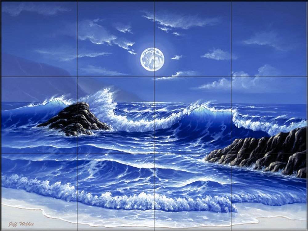 Ceramic Backsplash Tile Mural - Coastal Beach Scene with Seaside & Ocean Waves - Waterproof Kitchen Backsplash, Bathroom & Shower Wall Decor - Evening Romance Design by Jeff Wilkie - Perfect for Coastal, Beach House & Nautical Themed Interiors