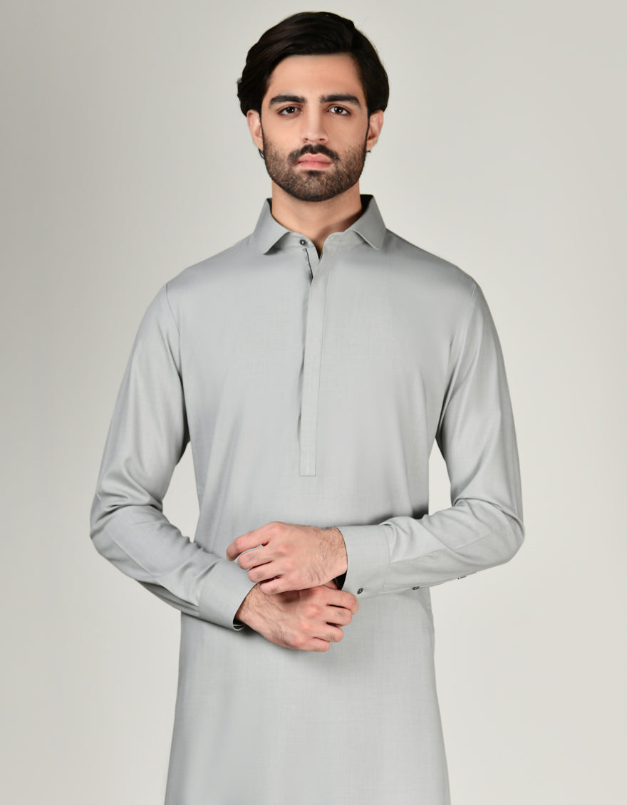 Stylish Blended Grey Shalwar Kameez by J. Junaid Jamshed - Premium Pakistani Traditional Outfit for Men - Perfect for Weddings, Eid & Special Occasions