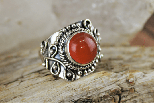 Natural Carnelian Gemstone Ring for Women - Size 8 Adjustable Sterling Silver Band - Perfect for Healing, Meditation & Spiritual Jewelry Gifts