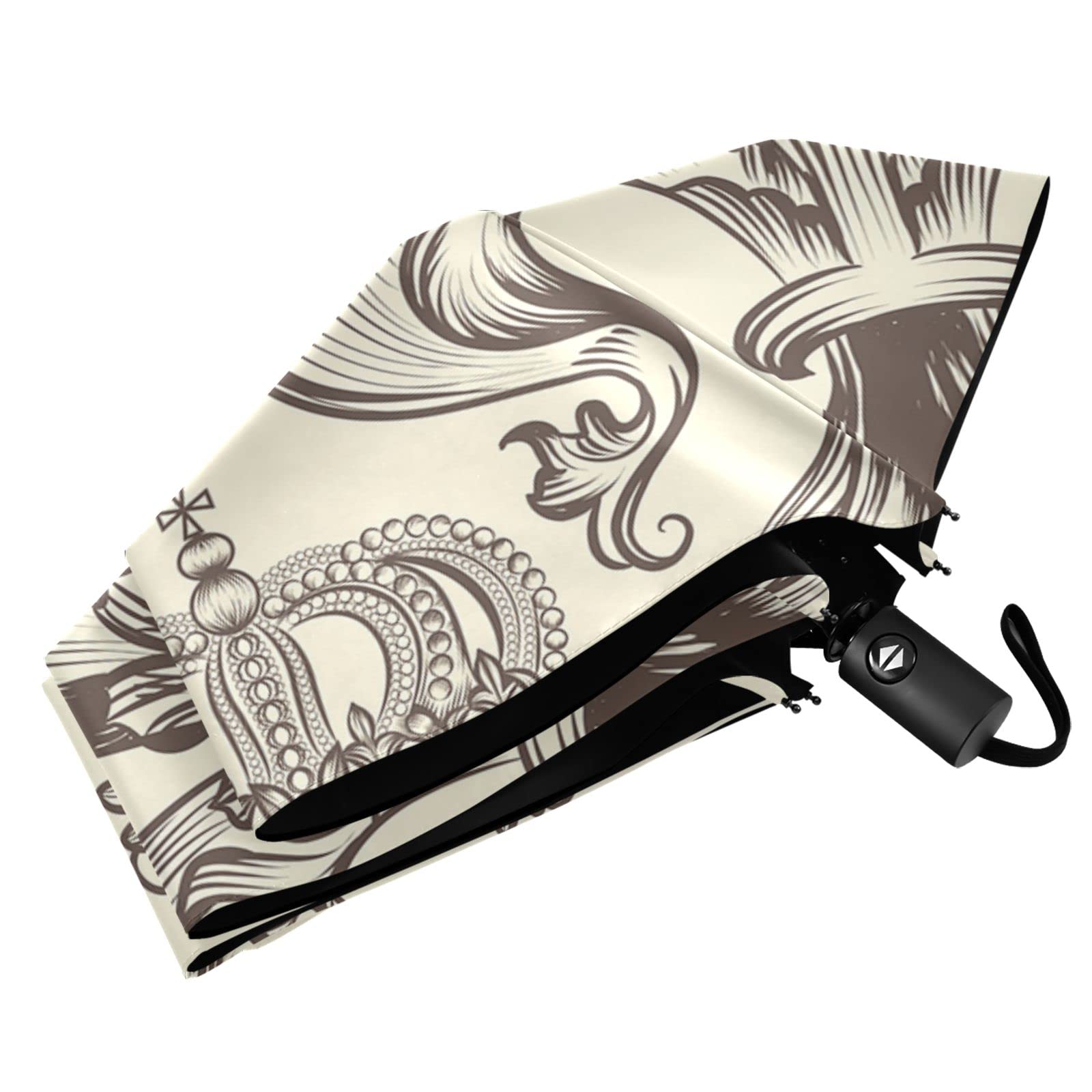 Premium Heraldic Fleur De Lis Crowns Automatic Folding Umbrella - Auto Open/Close, Lightweight & Portable for Travel - Compact UV Protection & Rainproof Design - Perfect for Sunny Days, Rainy Weather & Outdoor Adventures