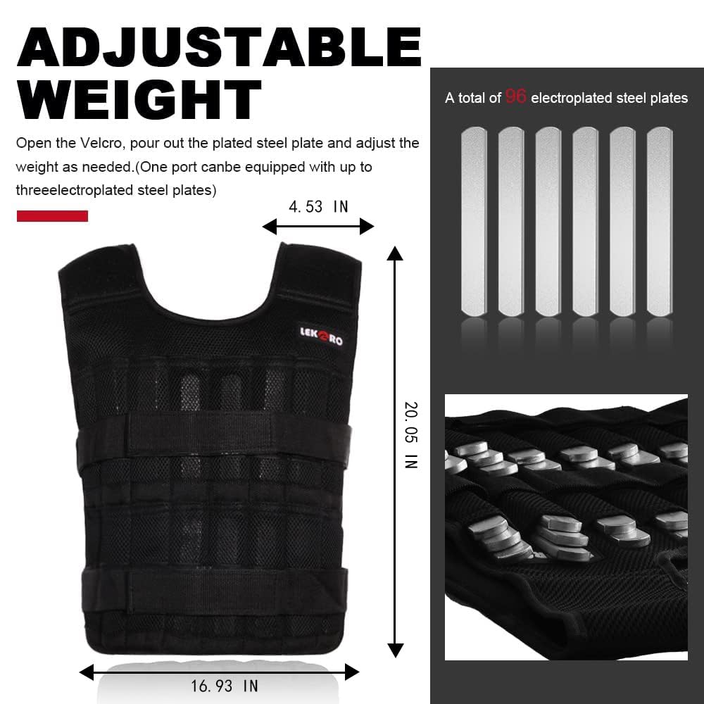 44LB Adjustable Weighted Vest for Men & Women - Workout Training Fitness Jacket with 96 Steel Plates - Perfect for Strength Training, Running, CrossFit & Home Gym Workouts