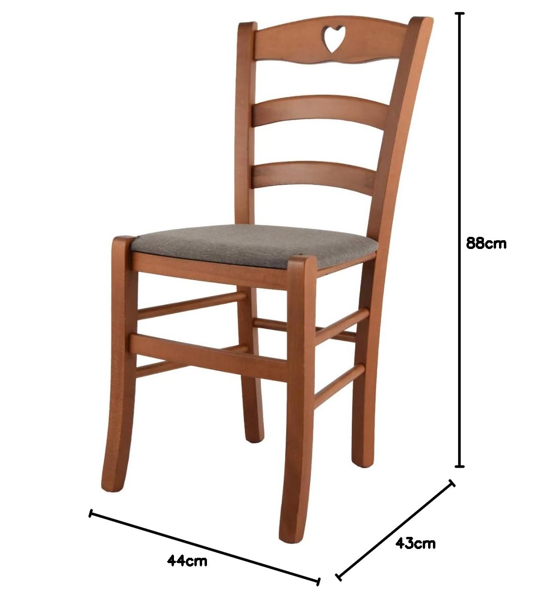 TommyChairs Cuore Wooden Dining Chair - Cherry Beech Frame with Upholstered Fawn Fabric Seat - Perfect for Kitchen, Dining Room & Home Decor