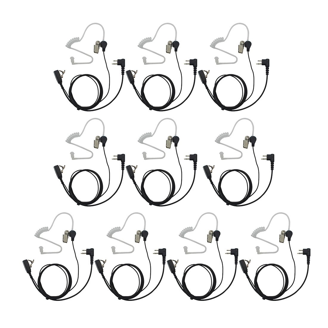 GoodQbuy 2 Pin PTT Mic Covert Acoustic Tube Earpiece Headset for Motorola Two-Way Radio RMM2050 GP300 CP200 PR400 CLS1110 - 10 Pack - Ideal for Security, Law Enforcement & Event Staff Communication