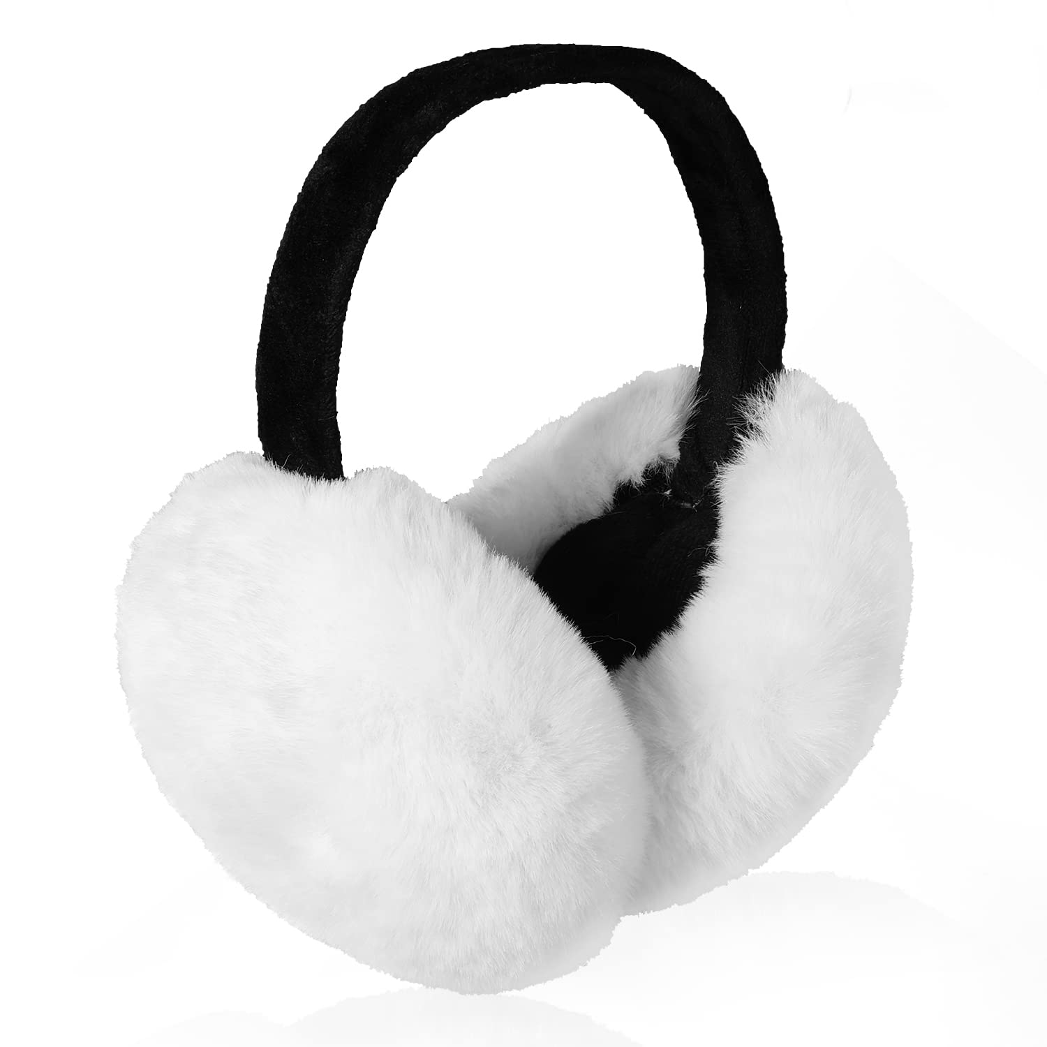 AIEX Winter Ear Muffs for Women & Girls - Foldable Plush Earmuffs in Black & White | Warm Fleece-Lined Headband for Cold Weather, Outdoor Activities, Snow Sports & Commuting