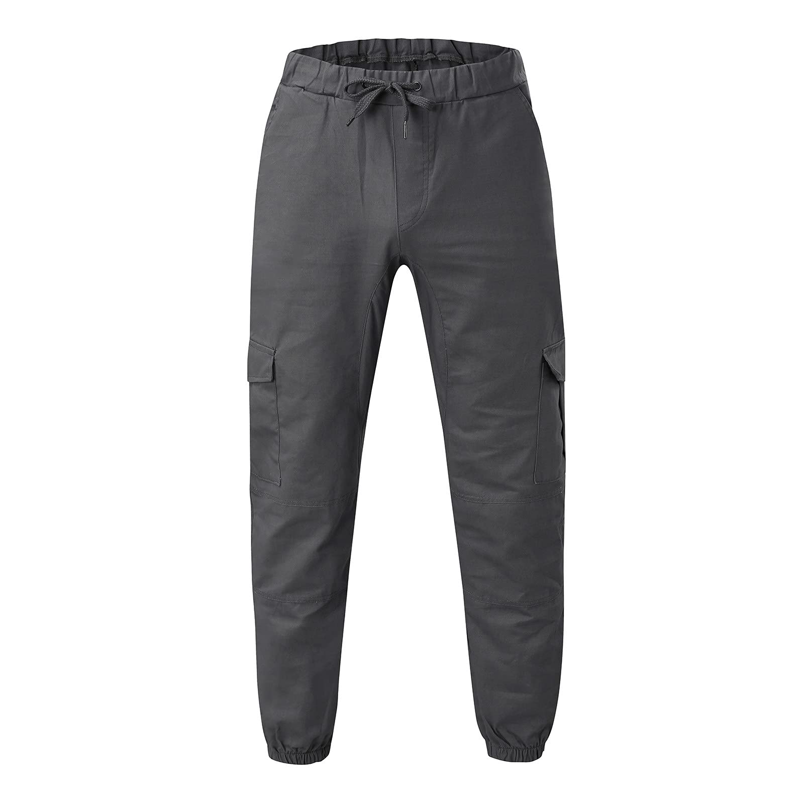 XUETON Men's Slim Fit Tapered Cargo Pants - Casual Chino Joggers with Pockets & Drawstring - Gray Work Trousers for Office, Travel & Outdoor Activities