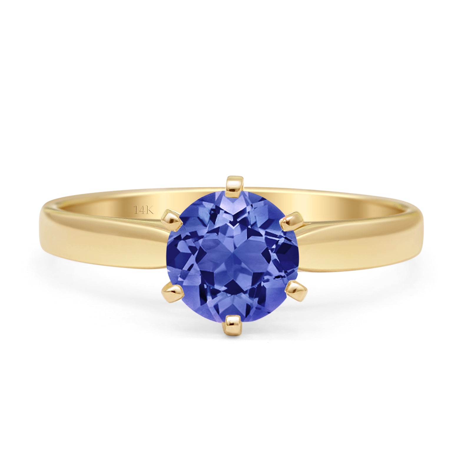 14K Yellow Gold Round Solitaire Tanzanite CZ Art Deco Ring for Women - Vintage Inspired Engagement, Wedding, Anniversary Jewelry Gift - Perfect for Special Occasions & Everyday Elegance