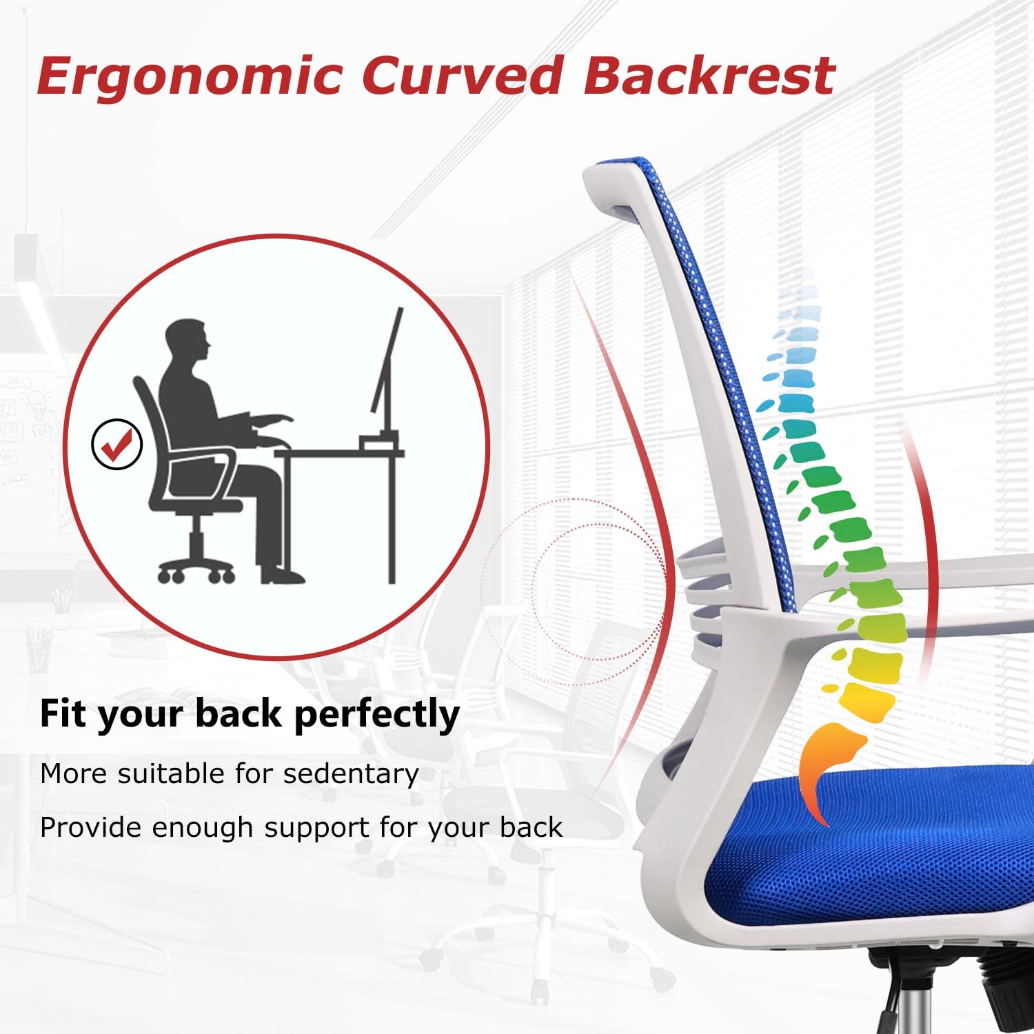 Ergonomic Office Chair with Wheels & Armrests - Adjustable Mid Back Mesh Computer Desk Chair for Home & Office - Perfect for Long Work Hours, Gaming, and Remote Work