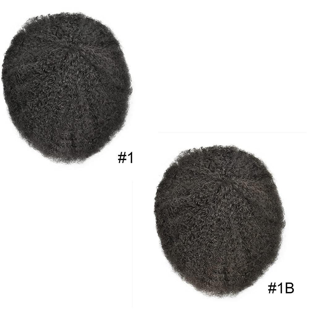Afro Men's Toupee - 100% Virgin Human Kinky Curly Hair Replacement Unit for Black Men | Full PU Injection Thin Skin Weave (8x10, 1B Off Black, 6mm Wave) | Perfect for Daily Wear, Special Occasions & Hair Loss Solutions