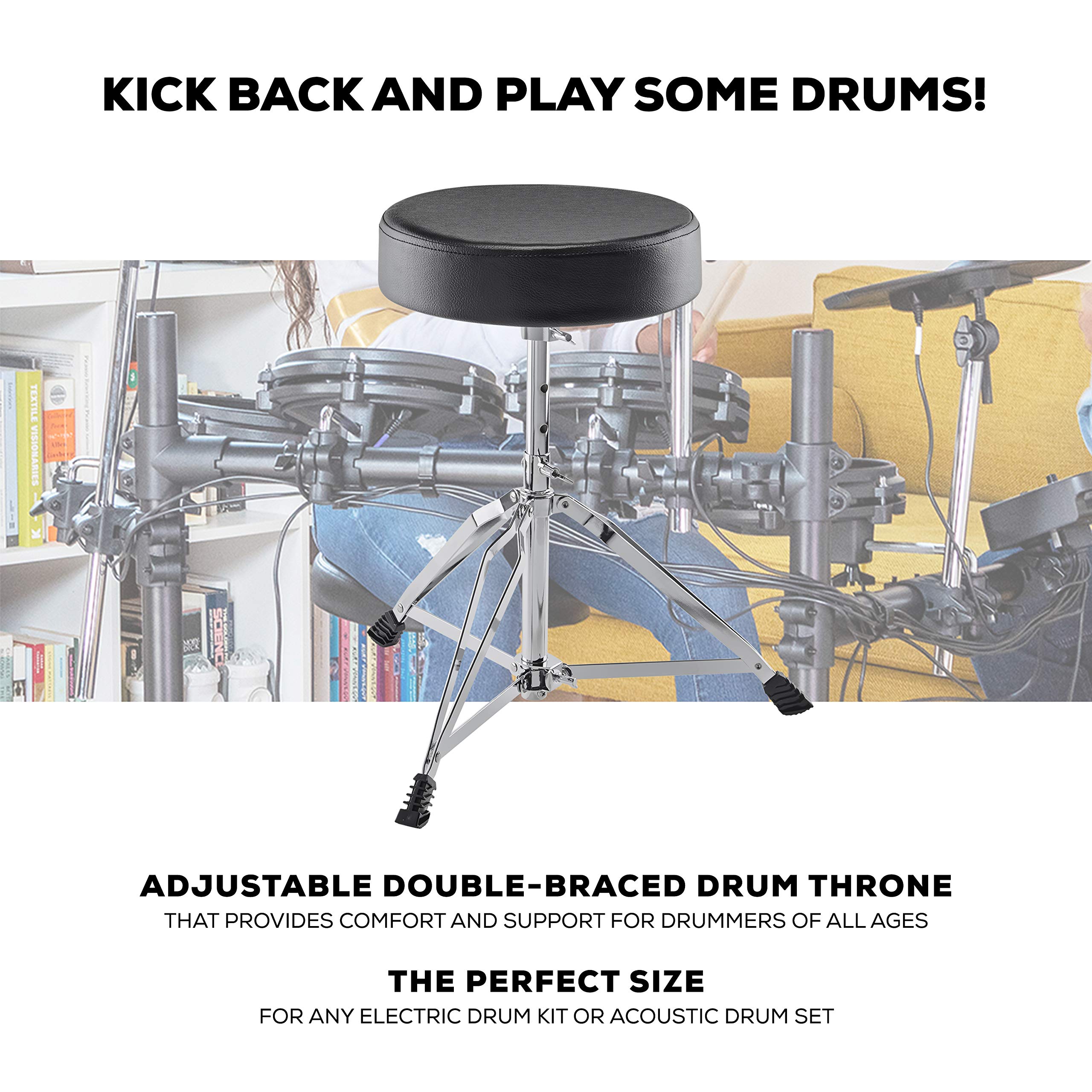 Alesis Drum Essentials Bundle – Complete Electric Drum Set Accessory Pack with Drum Throne & On-Ear Headphones for Home Practice & Studio Recording