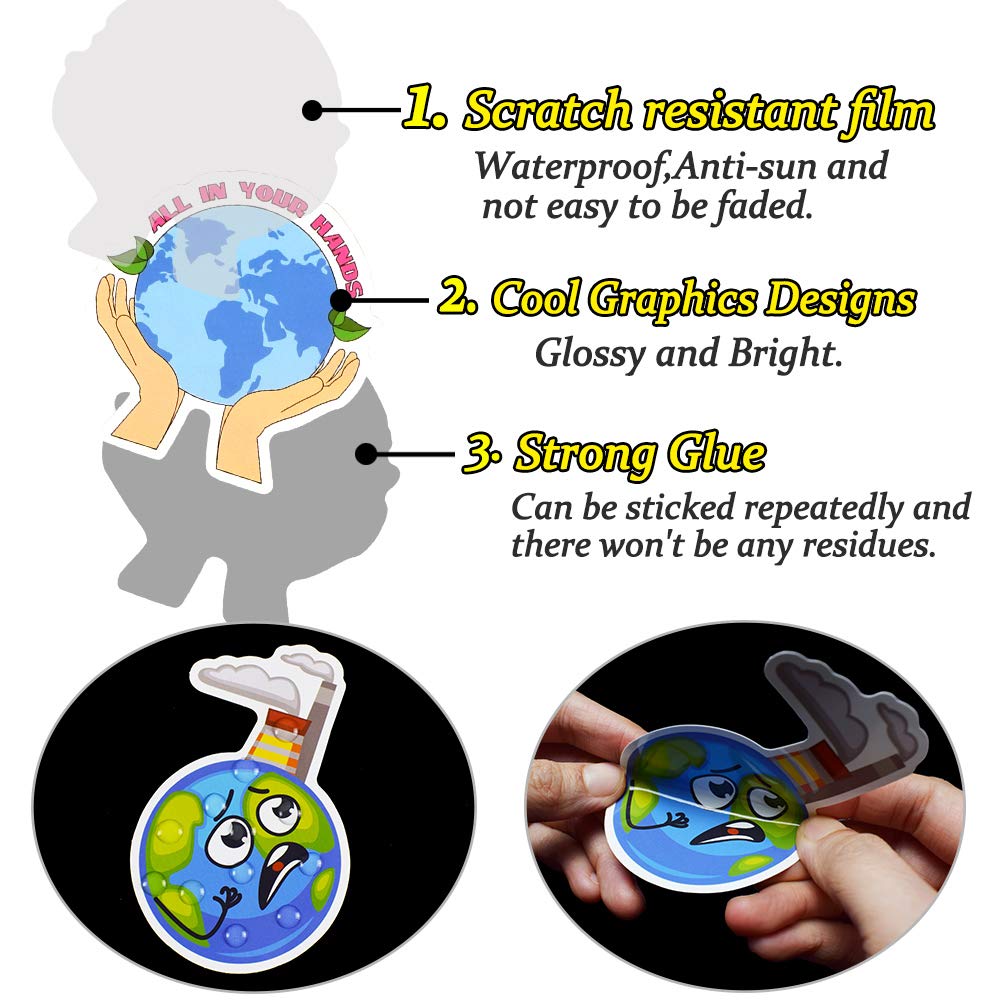 QTL Eco-Friendly Stickers for Kids & Teens - 50Pcs Waterproof Decals for Water Bottles, Laptops, Notebooks - Fun Environmental Stickers for Girls & Boys - Perfect for School, Home & Office Use