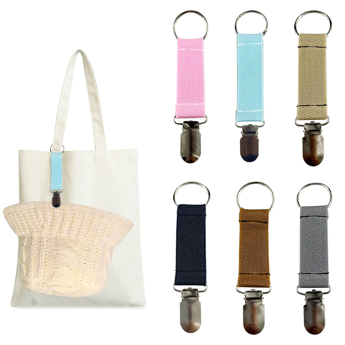 6Pcs Travel Hat Clips for Bags - Woven Fabric Luggage Cap Clips - Secure Hanging for Handbags, Backpacks & Scarves - Perfect for Outdoor Adventures, Beach Trips & Daily Commutes