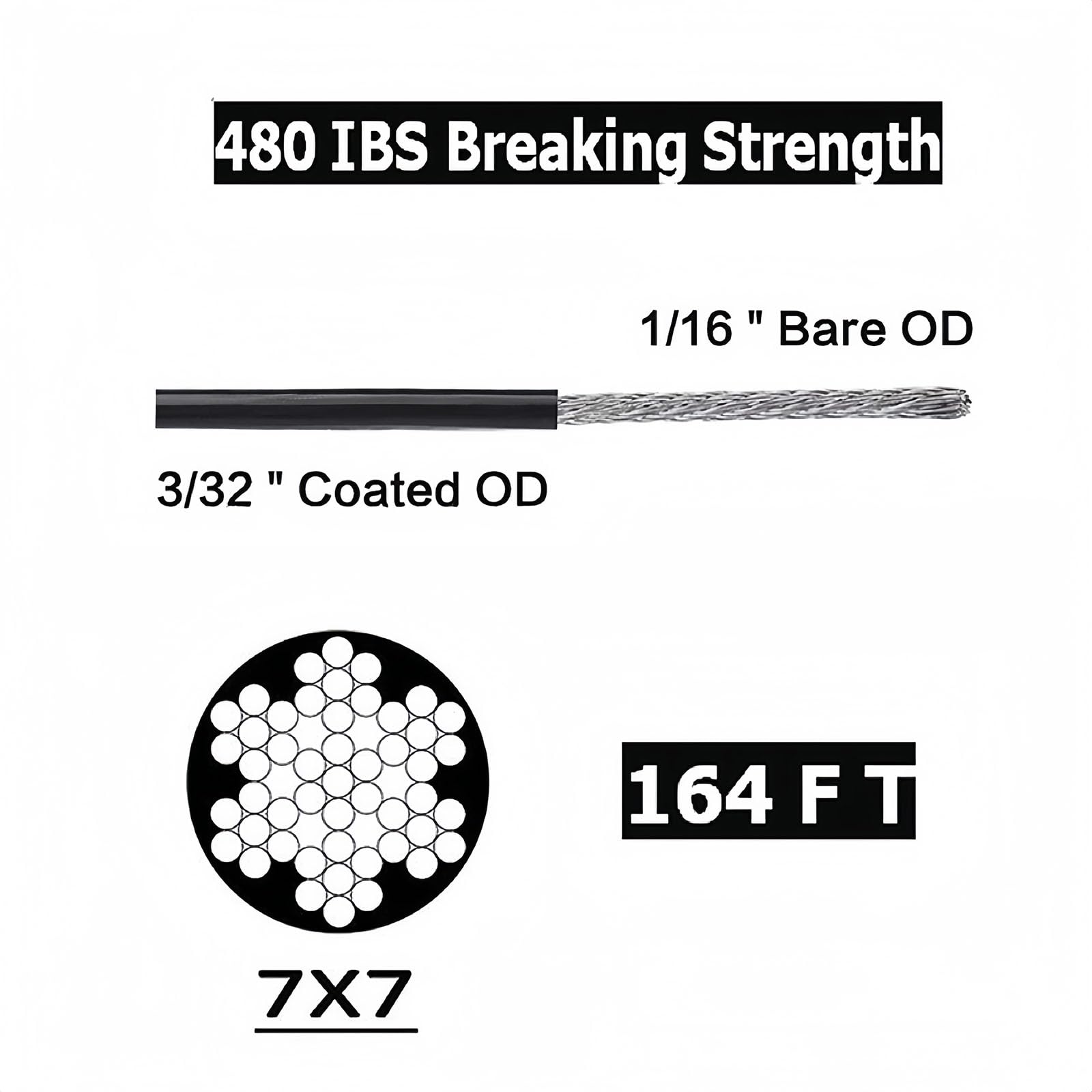 Outdoor String Light Hanging Kit with 164FT Nylon-Coated Stainless Steel Wire Rope, Turnbuckle & Hooks - Complete String Light Poles & Tension Wire System for Patio, Garden, Backyard, Wedding & Party Decorations