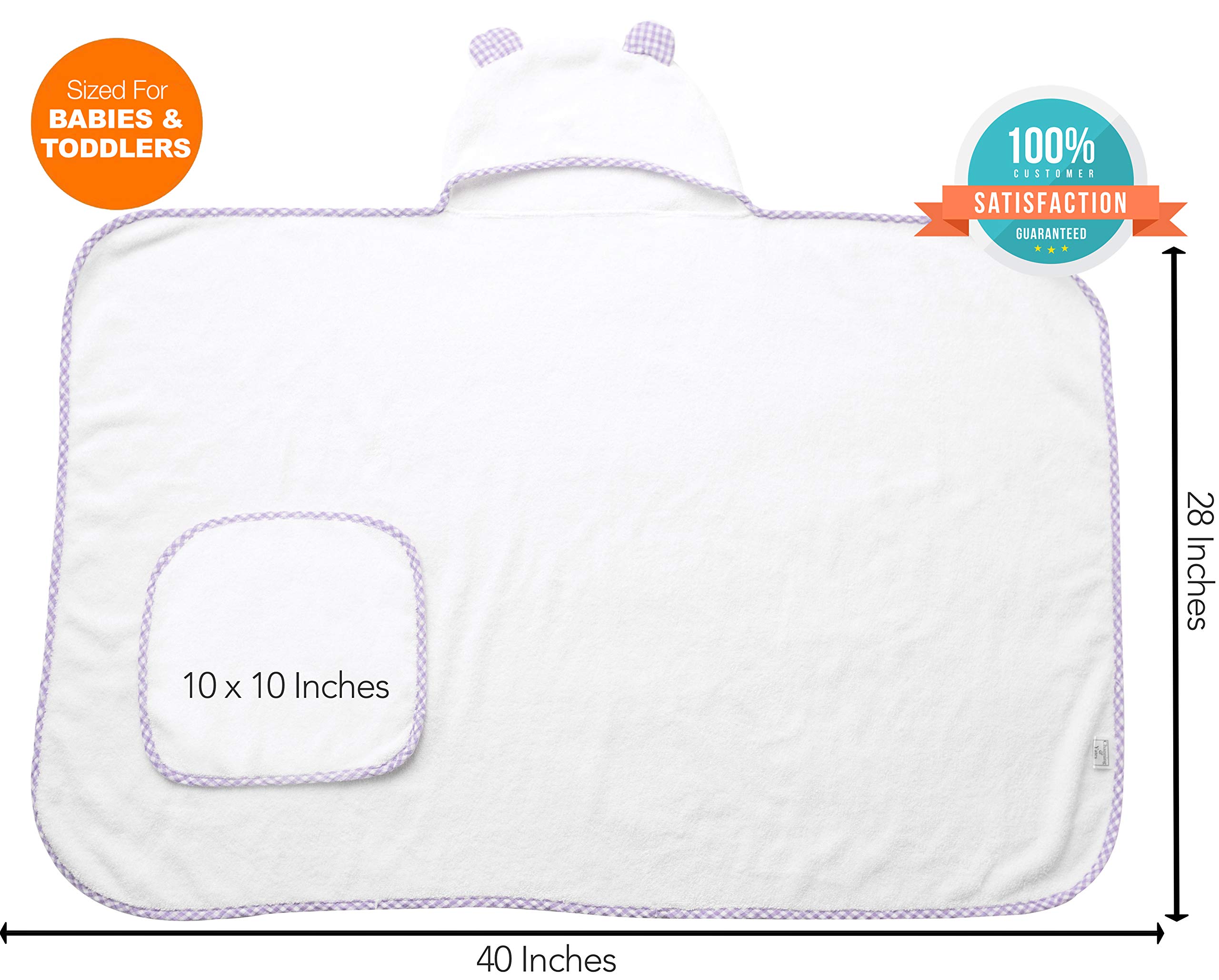 Channing & Yates Premium Organic Bamboo Viscose Hooded Baby Towel & Washcloth Set for Girls - Soft Purple Baby Girl Bath Towels with Hood - Perfect for Newborns, Infants & Toddlers Bath Time, Spa Day & Gift Giving