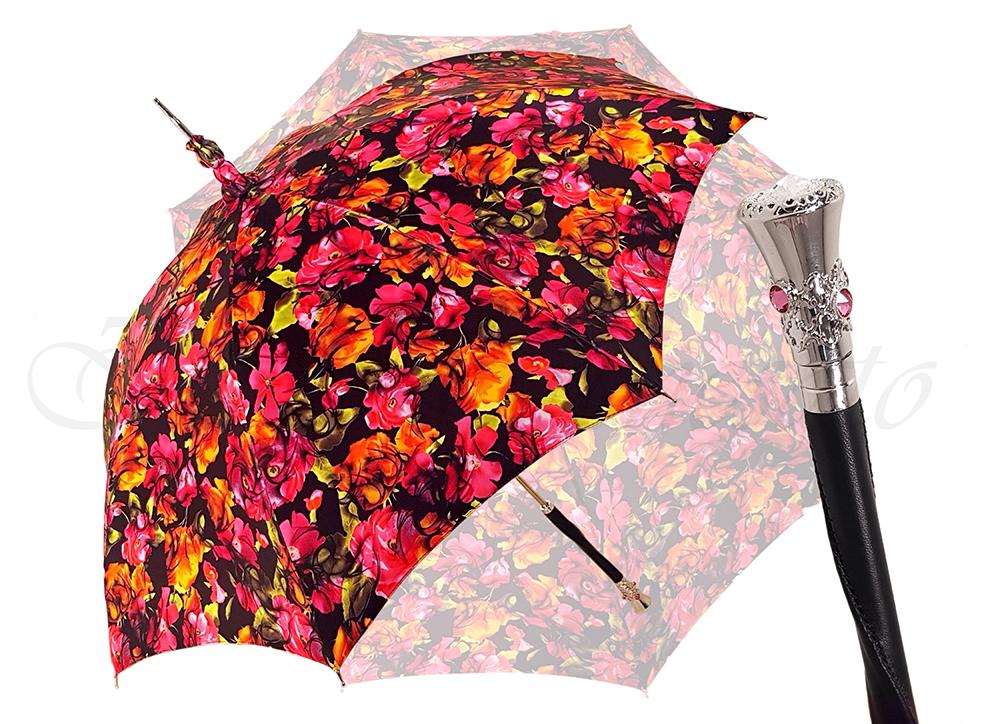 Stylish Multi-Color Floral Umbrella for Women with Black Leather Handle - Perfect for Sunny Days, Beach Outings & Outdoor Events