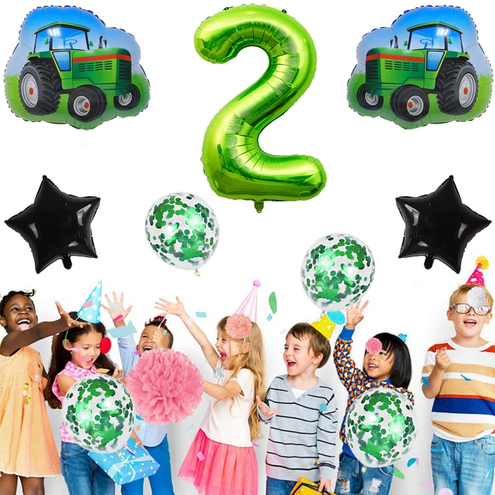 Jumbo 32 Inch Green Number 2 Tractor Foil Balloons - Farm Theme Birthday Decorations for 2nd Birthday Party, Baby Shower & Kids Celebration - Perfect for Outdoor Decor, Photo Backdrops & Party Centerpieces