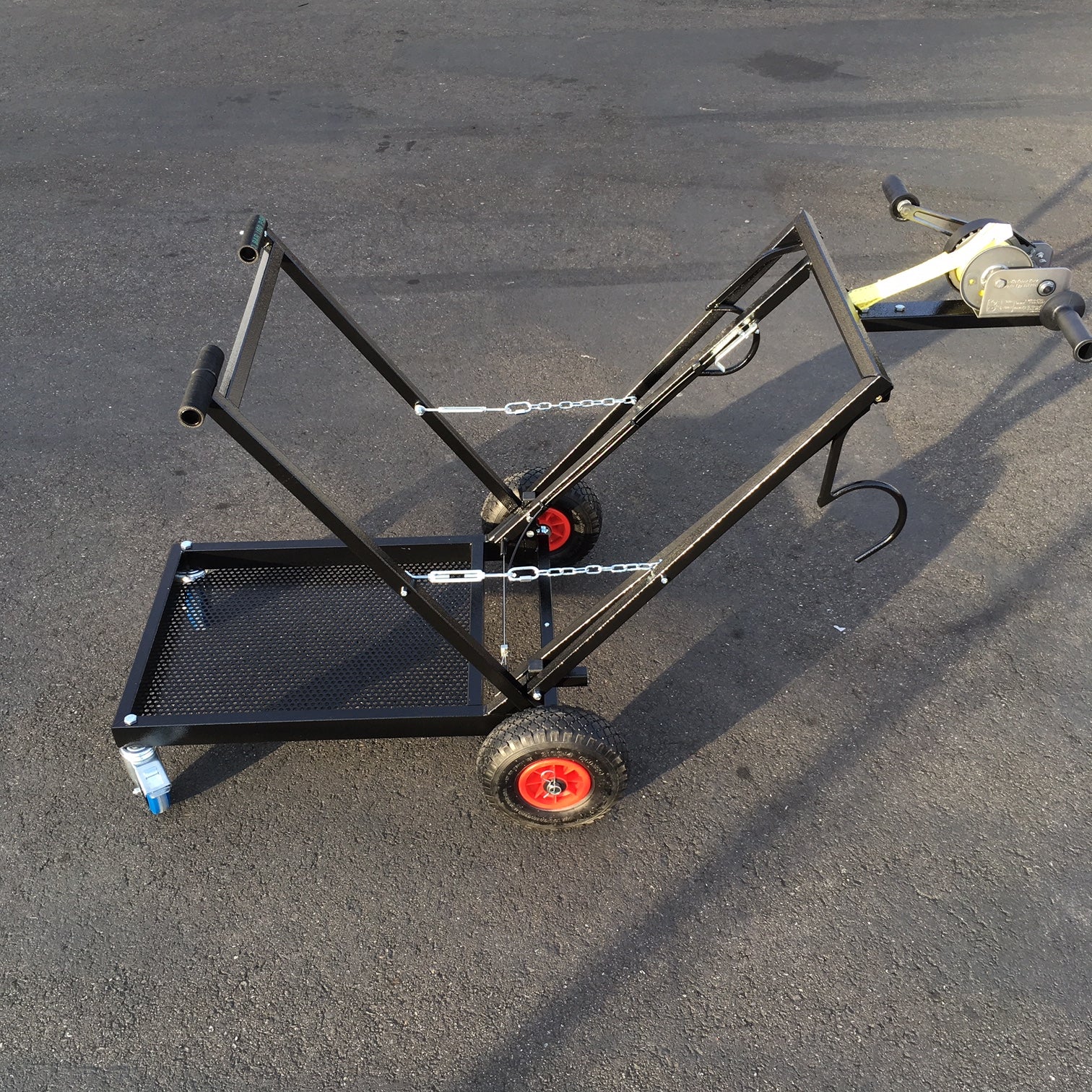 IM Black Semi Automatic Kart Stand with Hand Winch and Hooks - Heavy Duty Go Kart Lift for Easy Maintenance & Storage - Perfect for Racing Enthusiasts & DIY Garage Workshops