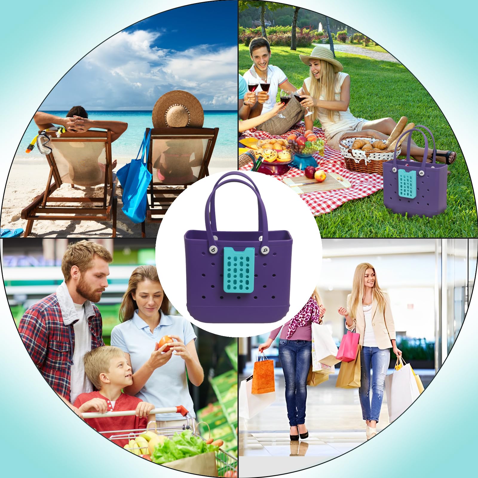Bogg Bag Accessories Set - Silicone Phone Holder, Keychain Holder & Hook for Bogg Bags (Blue) | Perfect for Beach, Pool & Outdoor Activities