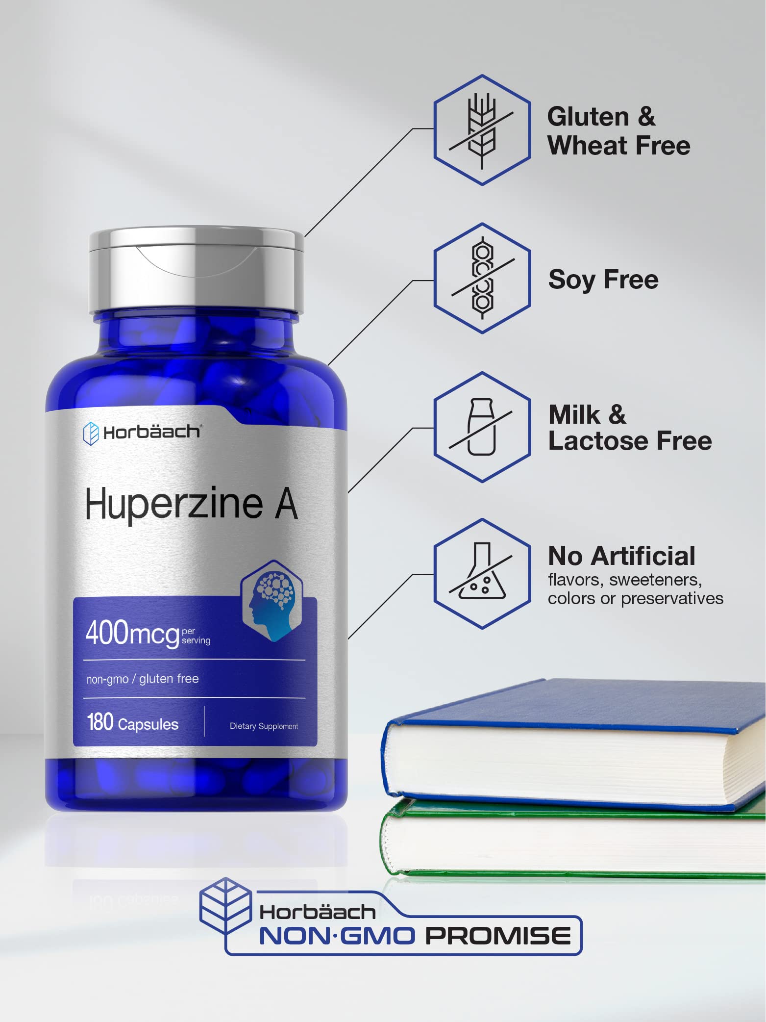 Horbäach Huperzine A 400mcg | 180 Capsules | Brain Health Supplement | Non-GMO, Gluten Free, Vegan | Supports Memory & Focus | Perfect for Students & Professionals