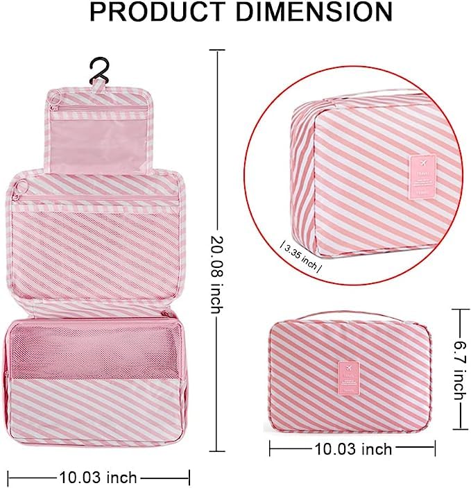 Waterproof Hanging Toiletry Bag for Travel - Multi-Function Cosmetic Organizer with Handle & Hook | Perfect for Makeup, Toiletries & Travel Essentials (Pink) - Ideal for Camping, Gym & Business Trips