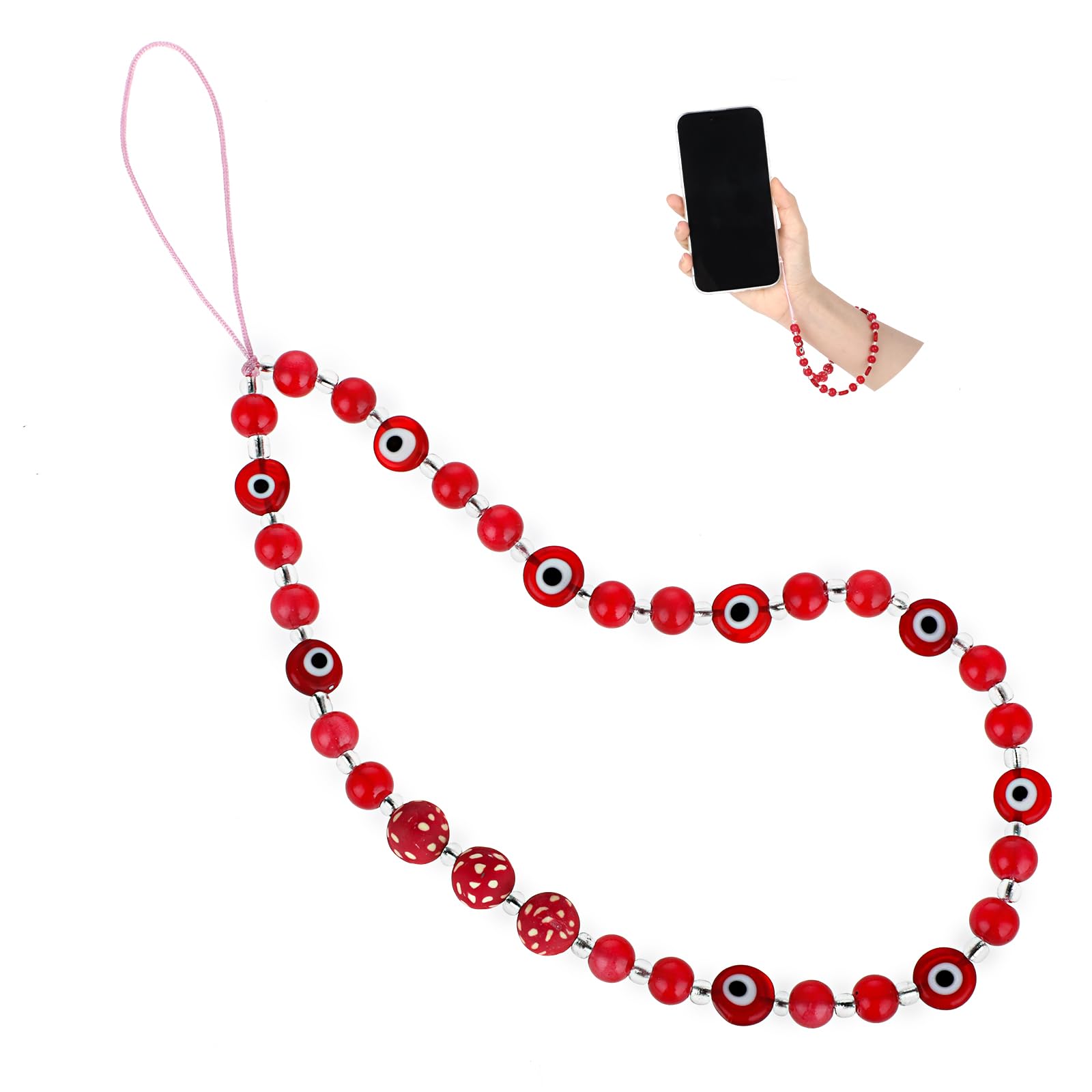 Evil Eye Phone Lanyard with Beads - Stylish Wrist Strap for Phones & Keys - Perfect for Travel & Work